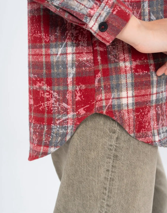 Plaid Flannel Jacket with Distressed Finish