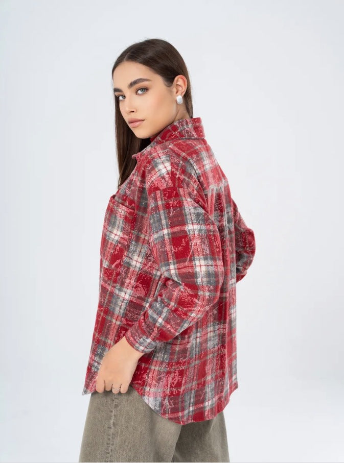 Plaid Flannel Jacket with Distressed Finish