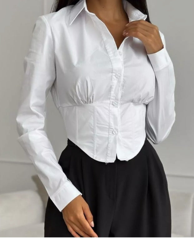 White Button-Down Shirt with Structured Fit