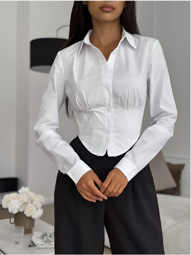 White Button-Down Shirt with Structured Fit