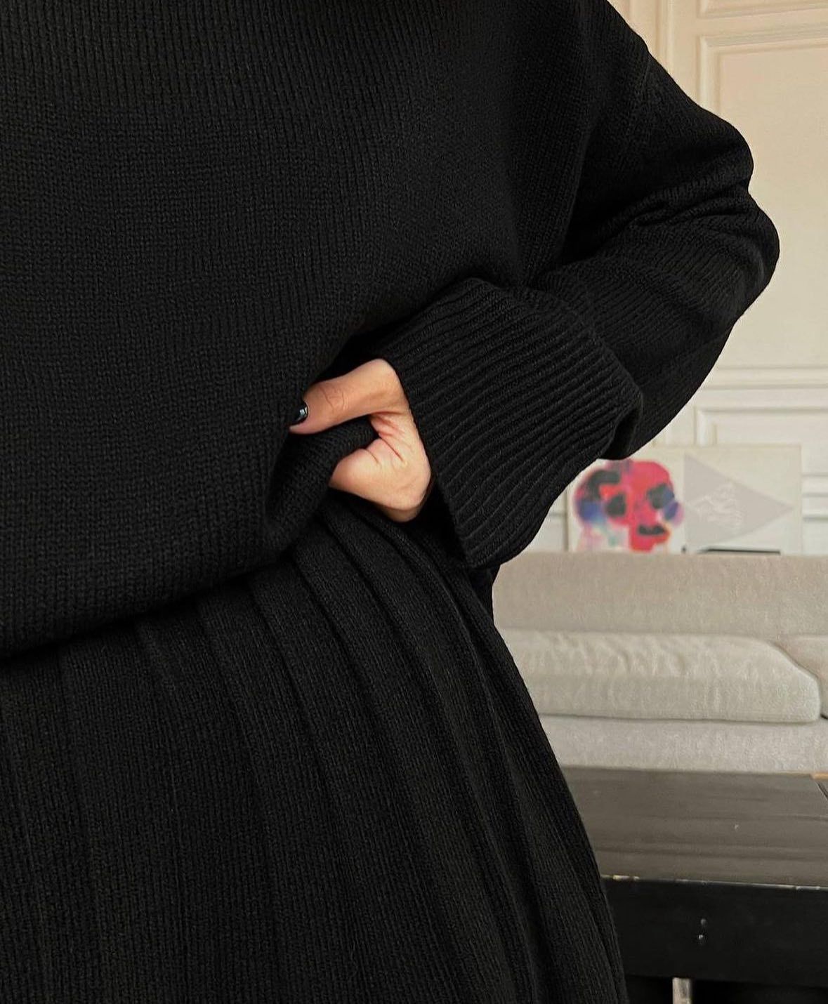 Stylish Black Top with Pleated Skirt
