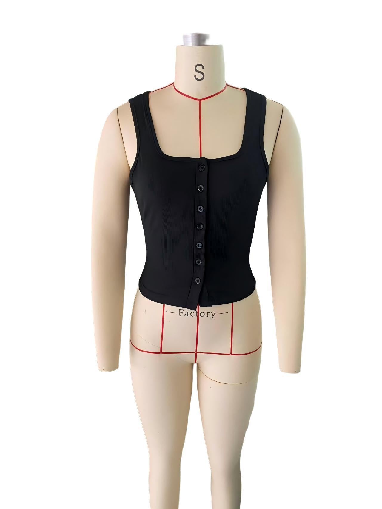 Ribbed Button-Front Sleeveless Top