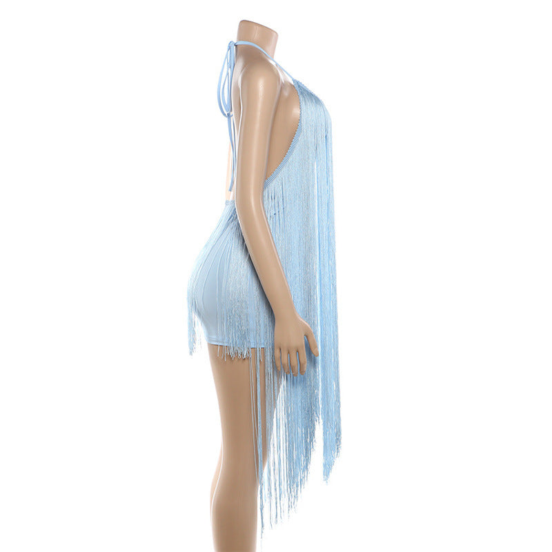 Elegant Blue Fringe Dress