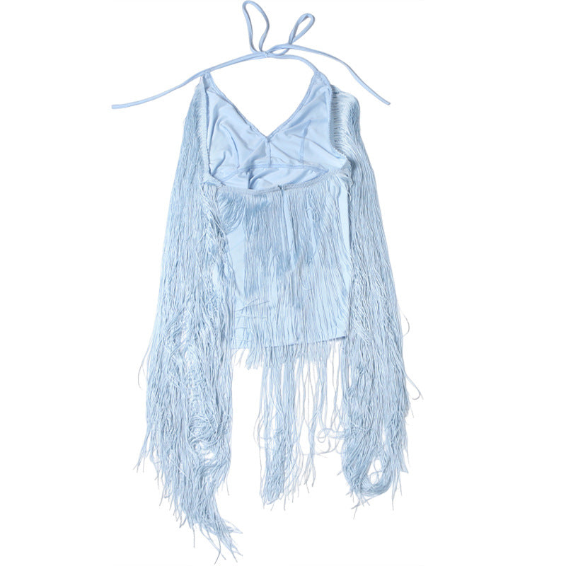 Elegant Blue Fringe Dress