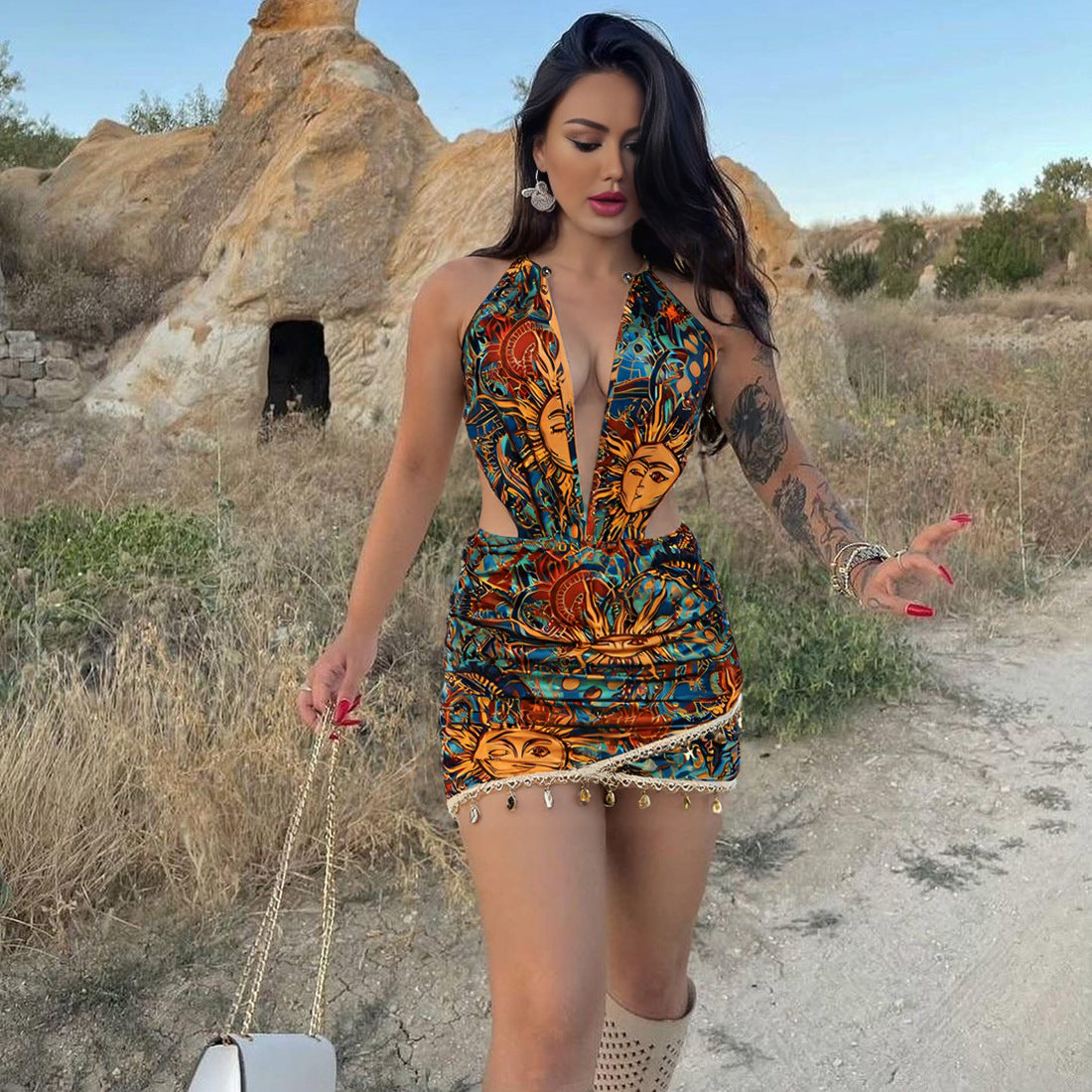 Vibrant Artistic Print Mini Dress