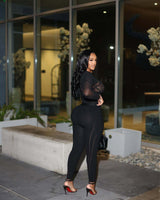 Mesh Lace Top and Slim Fit Pants Set