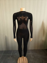 Mesh Lace Top and Slim Fit Pants Set