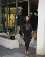Mesh Lace Top and Slim Fit Pants Set