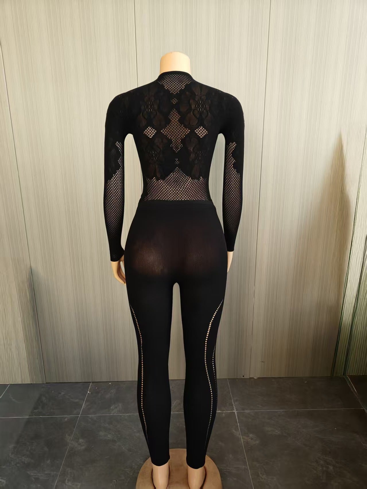 Mesh Lace Top and Slim Fit Pants Set