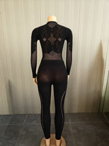 Mesh Lace Top and Slim Fit Pants Set