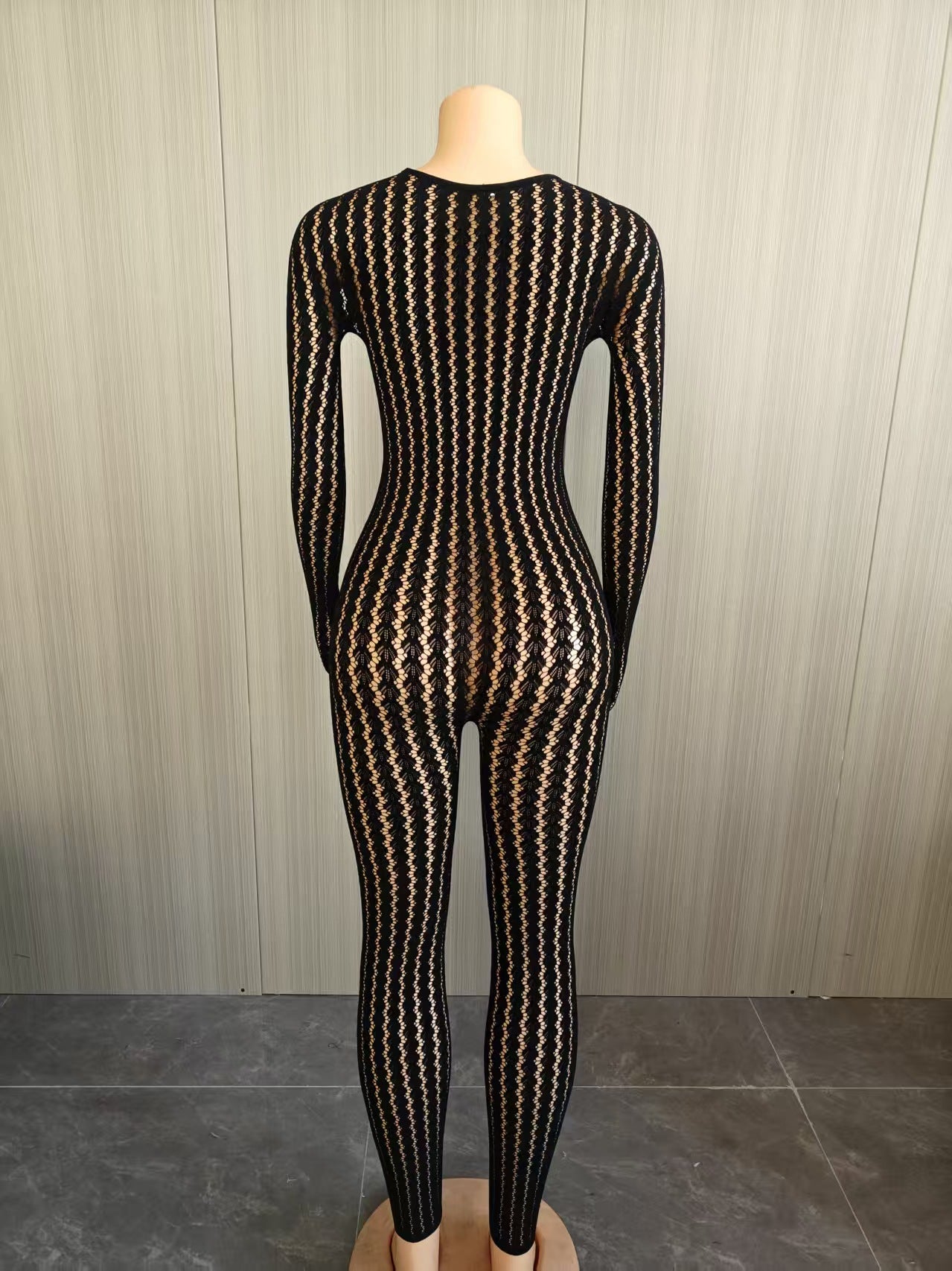 Black Sheer Lace Jumpsuit with Details