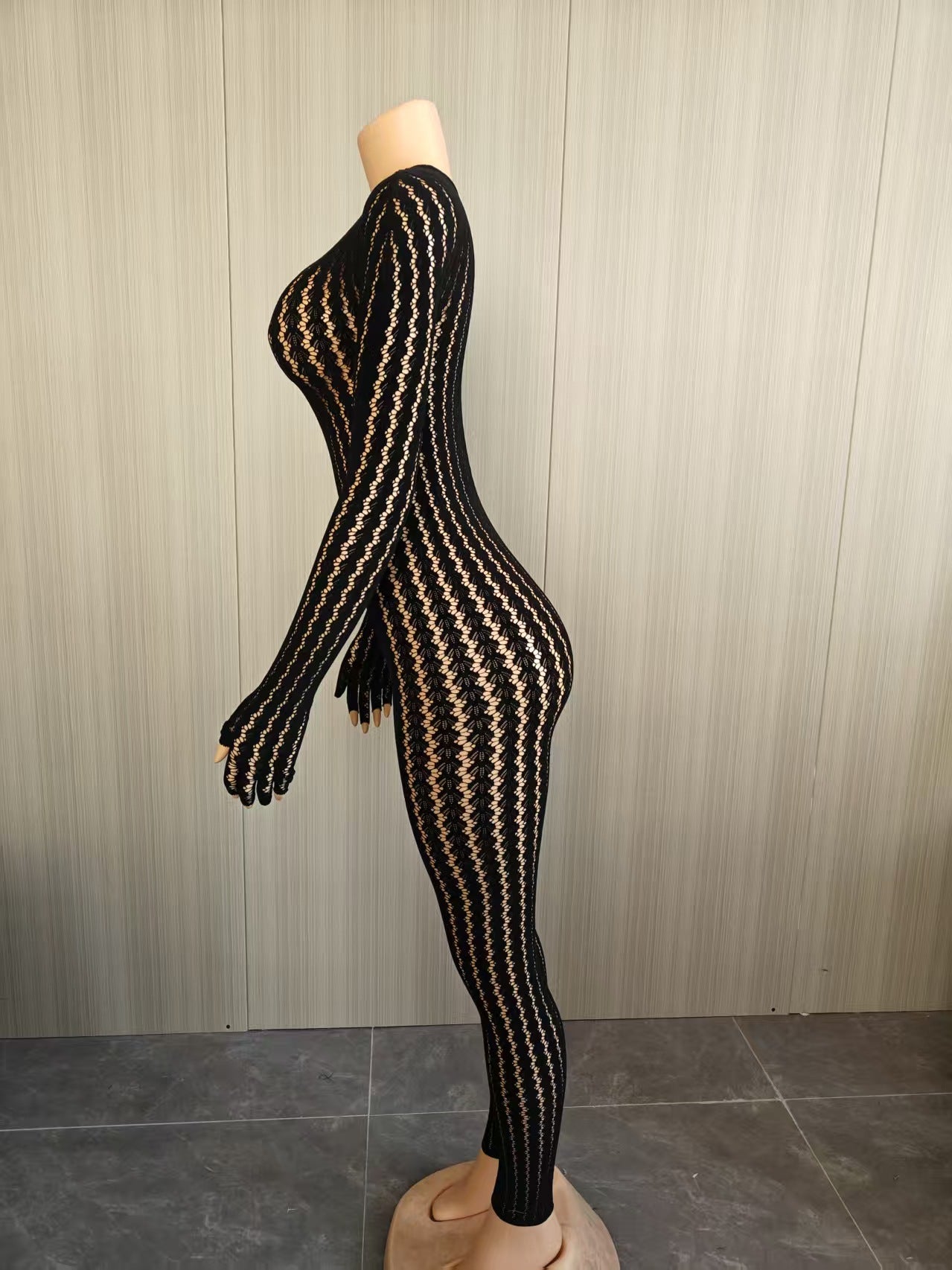 Black Sheer Lace Jumpsuit with Details
