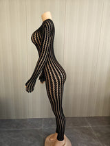 Black Sheer Lace Jumpsuit with Details