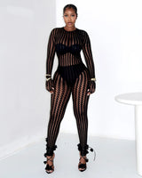 Black Sheer Lace Jumpsuit with Details