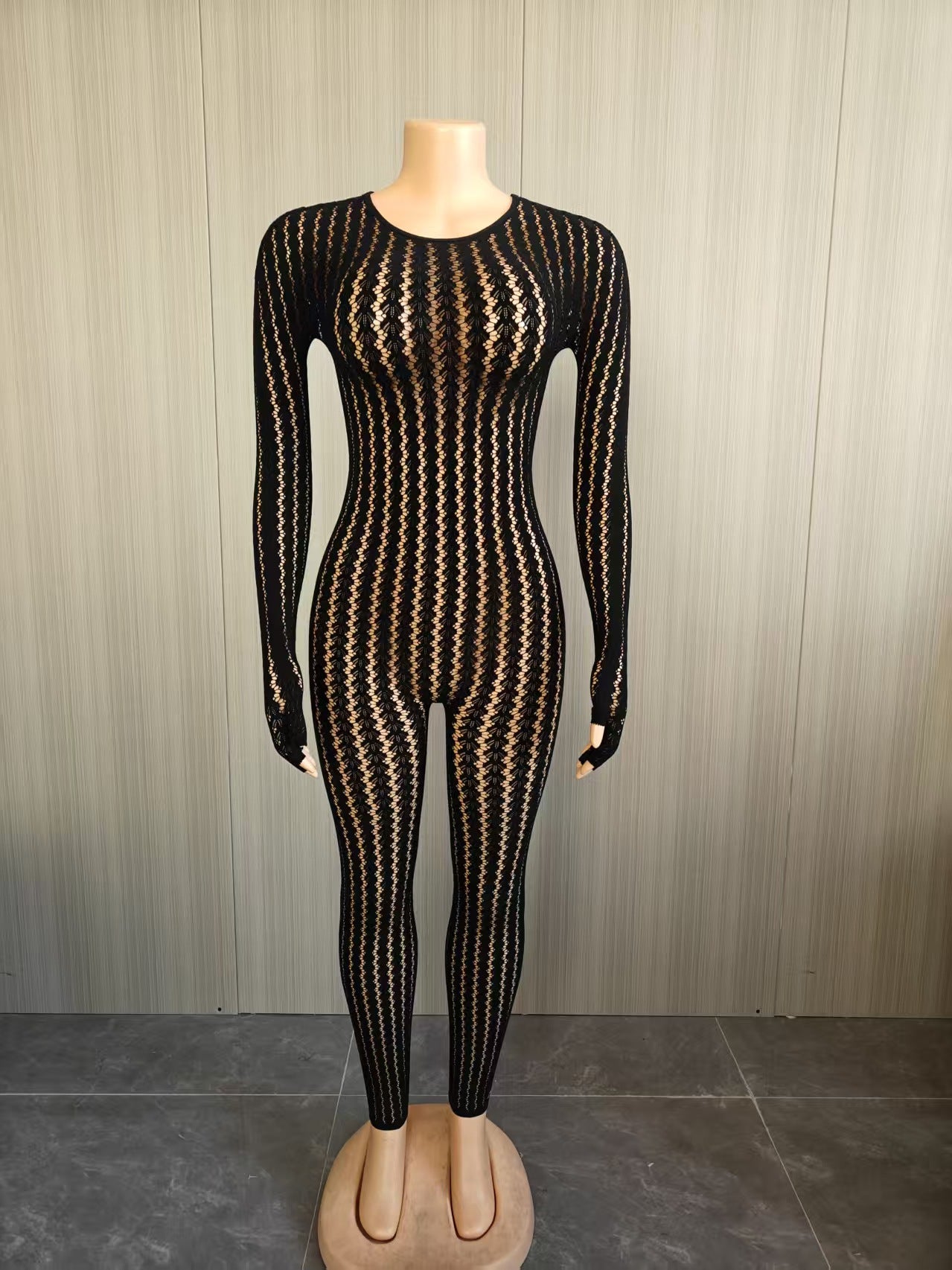 Black Sheer Lace Jumpsuit with Details