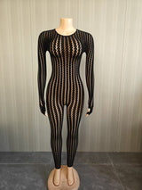 Black Sheer Lace Jumpsuit with Details