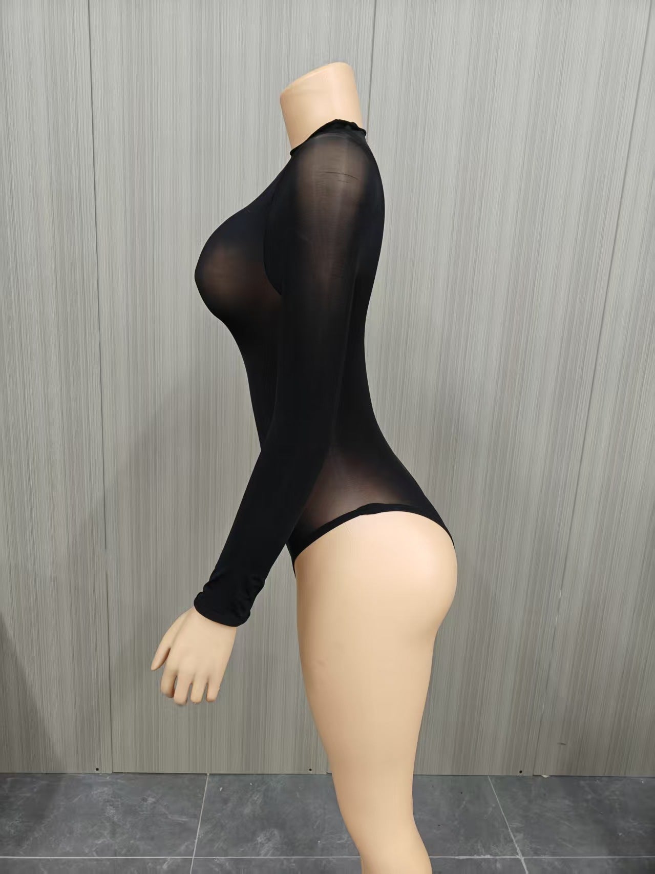 Edgy Black Mesh Long-Sleeve Top