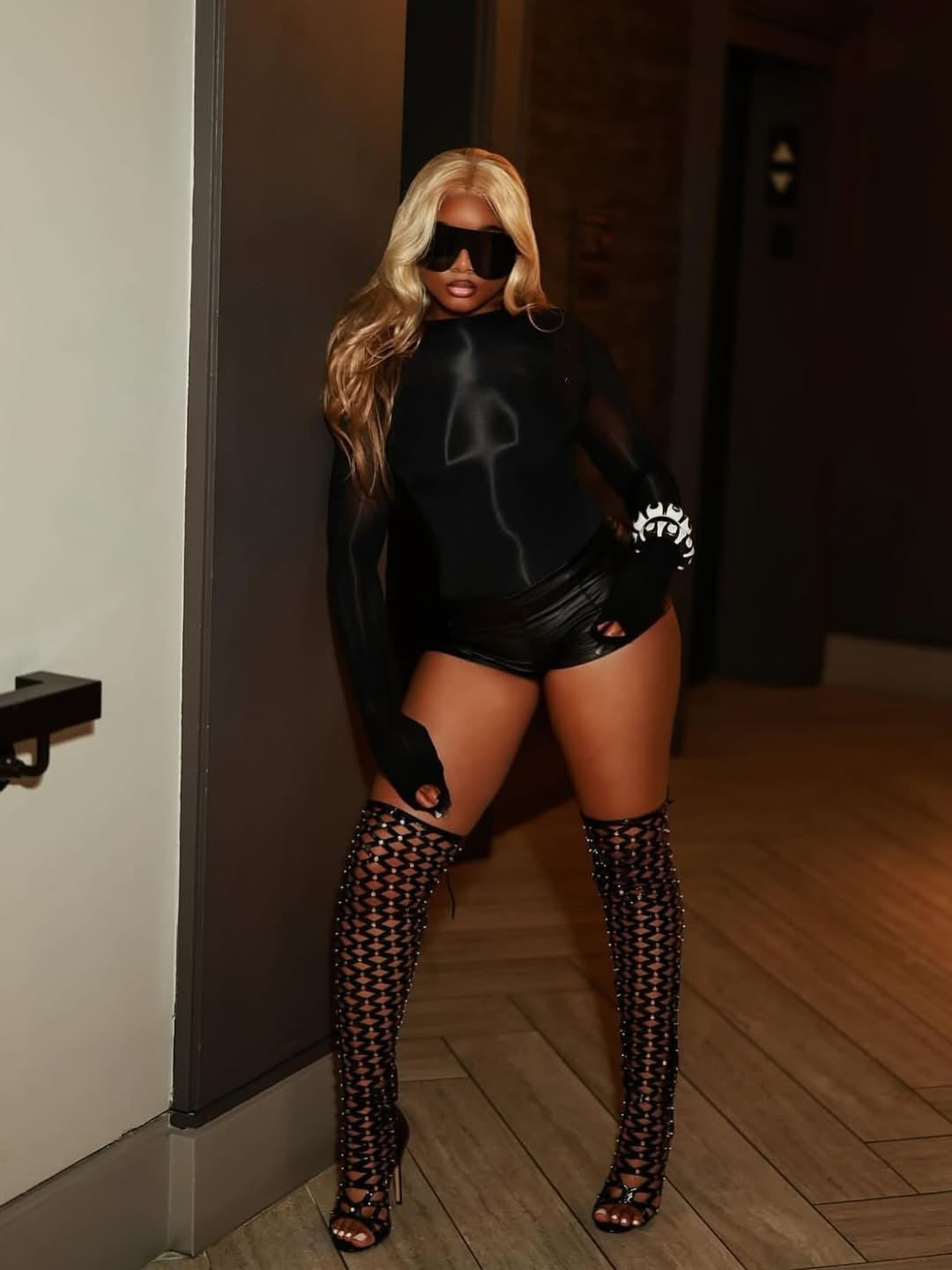 Edgy Black Mesh Long-Sleeve Top