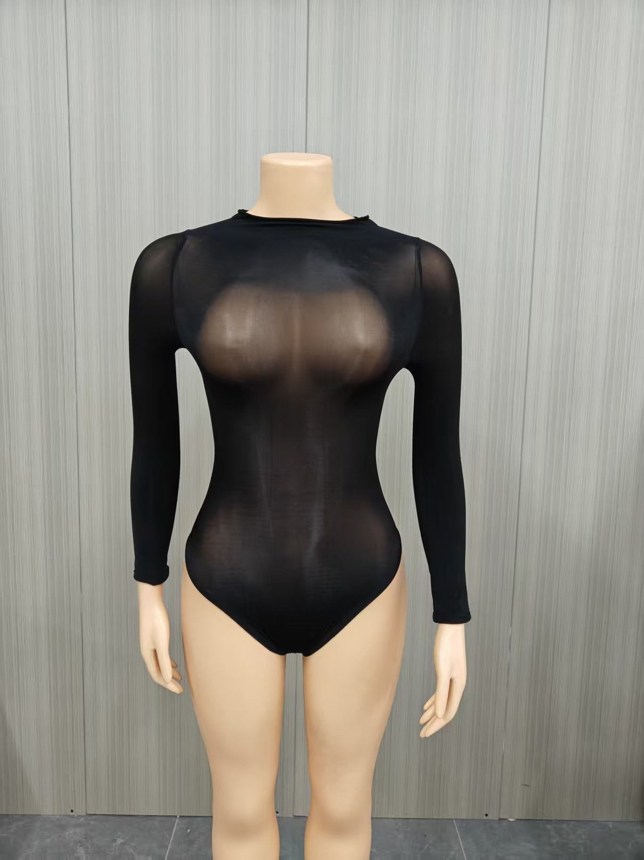 Edgy Black Mesh Long-Sleeve Top