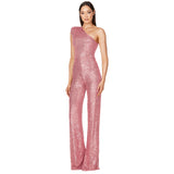 One-Shoulder Sequin Wide-Leg Jumpsuit
