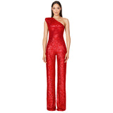 One-Shoulder Sequin Wide-Leg Jumpsuit