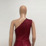 One-Shoulder Sequin Wide-Leg Jumpsuit