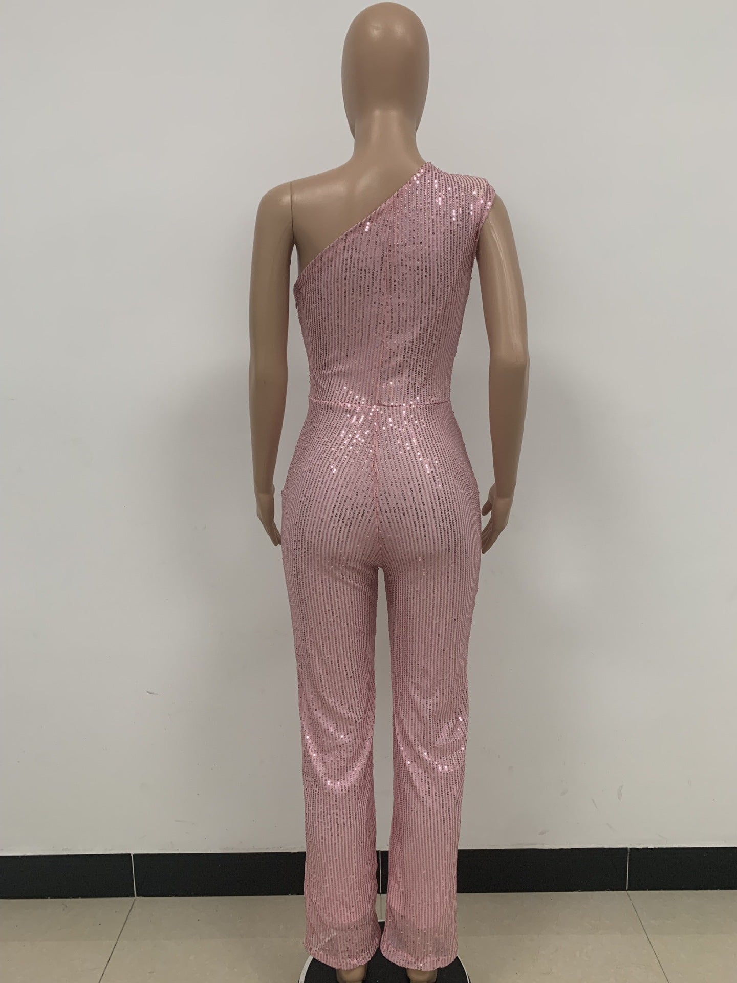 One-Shoulder Sequin Wide-Leg Jumpsuit