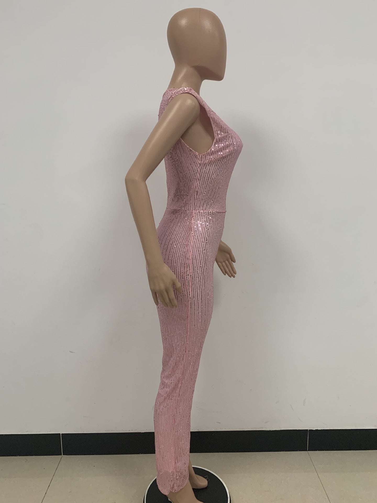 One-Shoulder Sequin Wide-Leg Jumpsuit