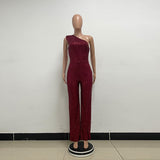 One-Shoulder Sequin Wide-Leg Jumpsuit