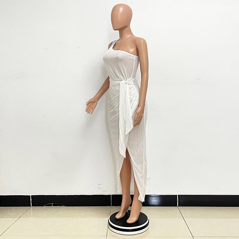 One-Shoulder Sequin Maxi Dress