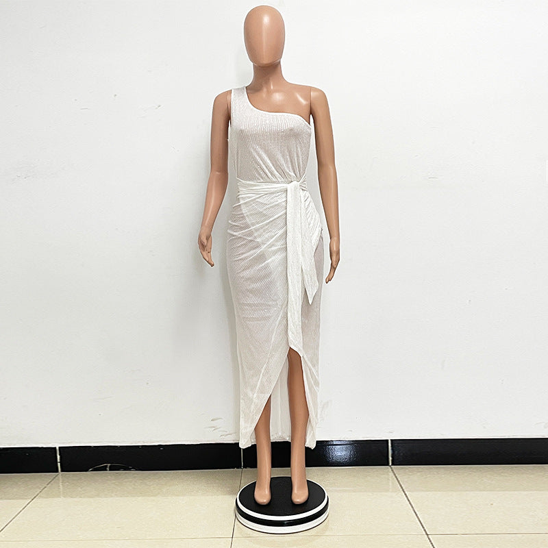 One-Shoulder Sequin Maxi Dress