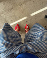 Casual Wide-Leg Checkered Shorts