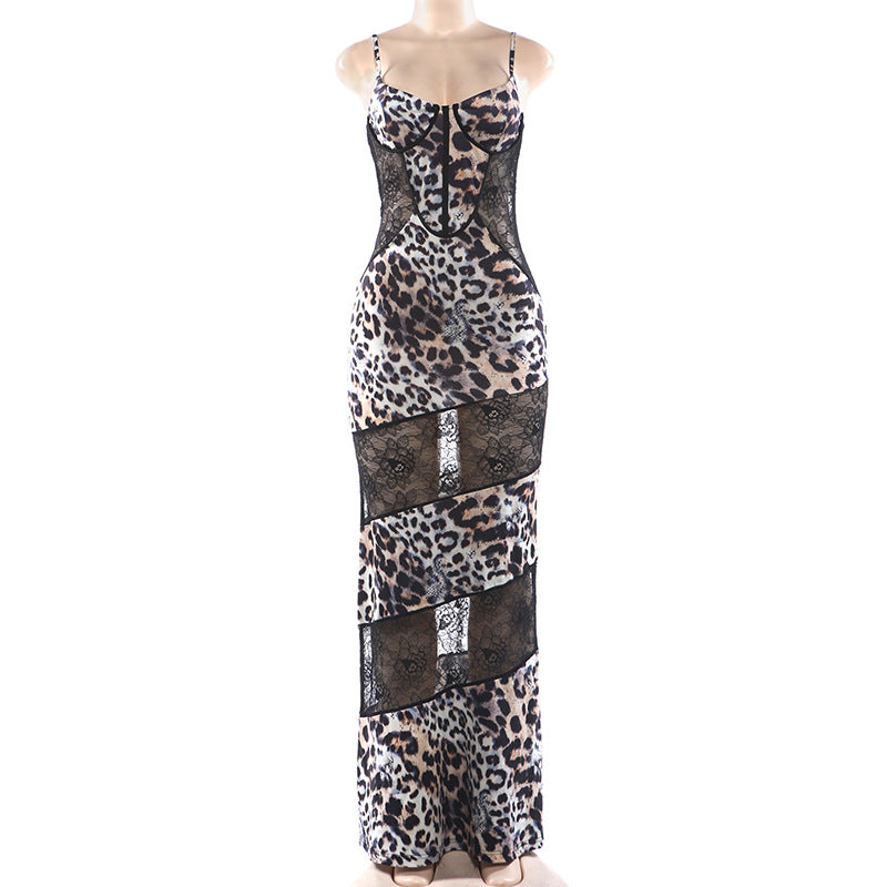 Leopard Print Maxi Dress with Accents