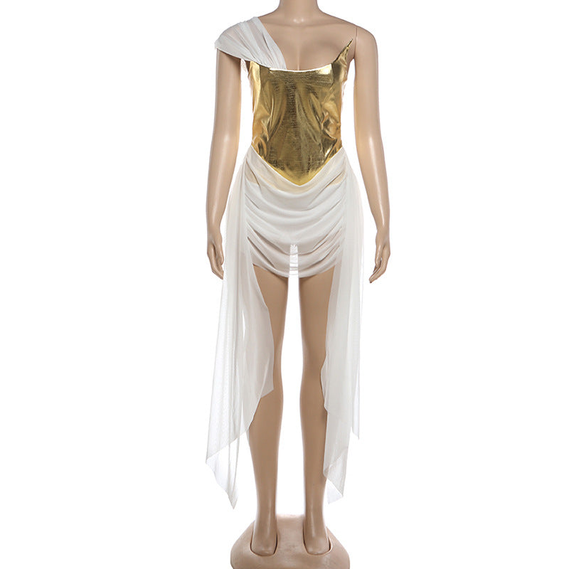 Glamorous Gold & White Evening Dress