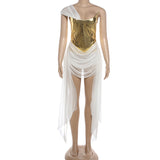 Glamorous Gold & White Evening Dress