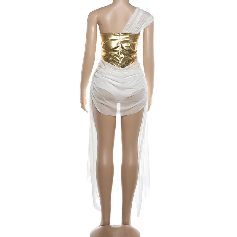 Glamorous Gold & White Evening Dress