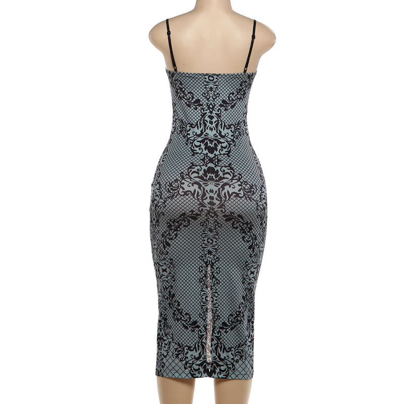 Black Lace-Patterned Evening Dress