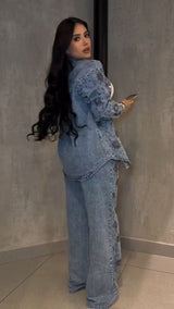 Beaded Floral Straight-Leg Jeans
