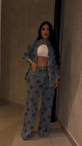 Beaded Floral Straight-Leg Jeans