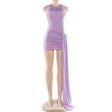 Asymmetric Mini Dress with Drape Detail