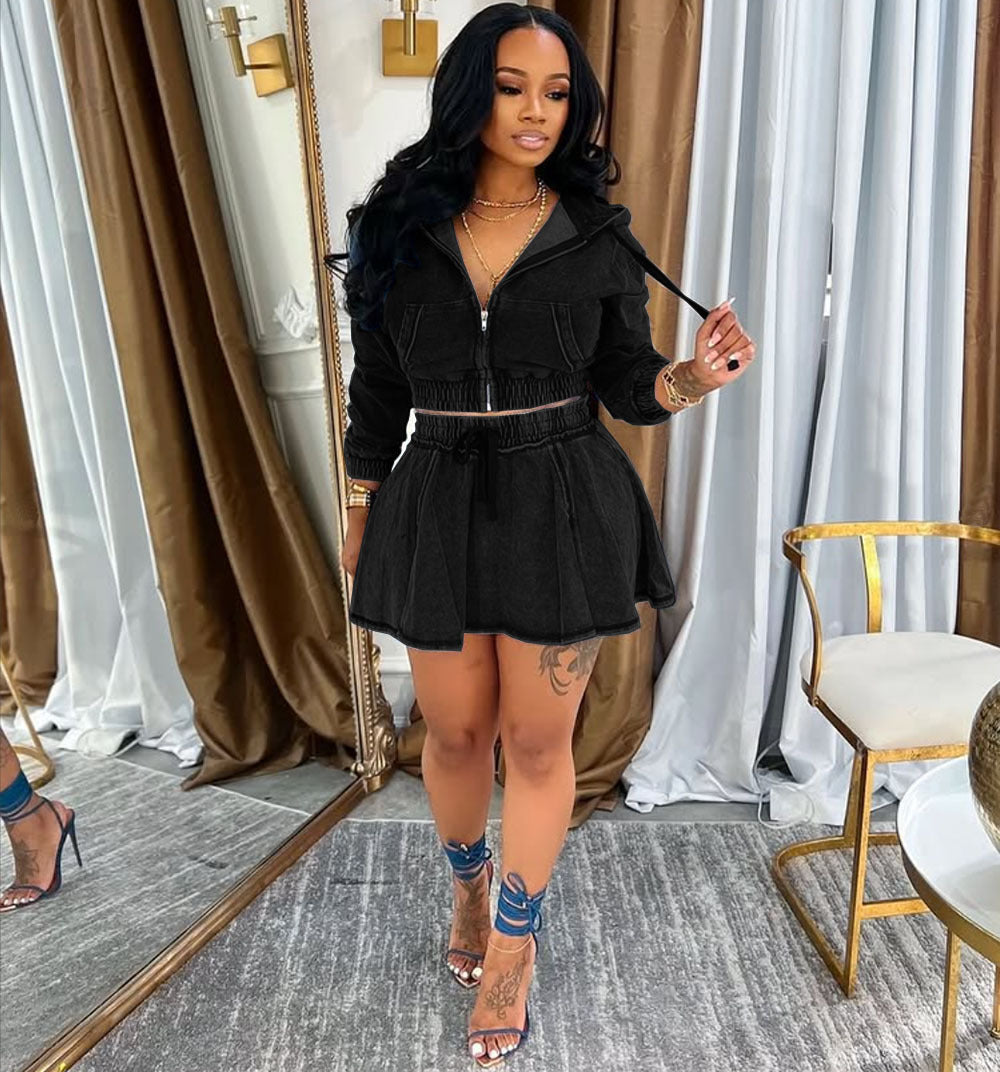 Drawstring Waist Skirt & Cropped Jacket
