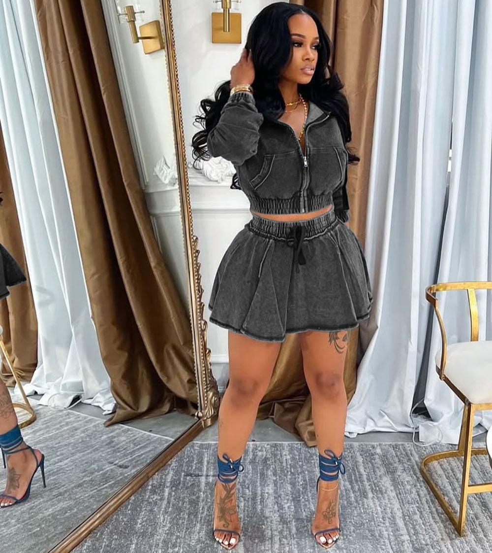 Drawstring Waist Skirt & Cropped Jacket