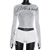 Beachwear Set with Long Sleeve Crop Top & Shorts