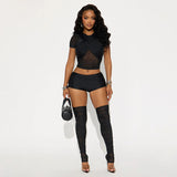 Mesh Crop Top with High-Waisted Shorts
