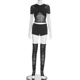Mesh Crop Top with High-Waisted Shorts