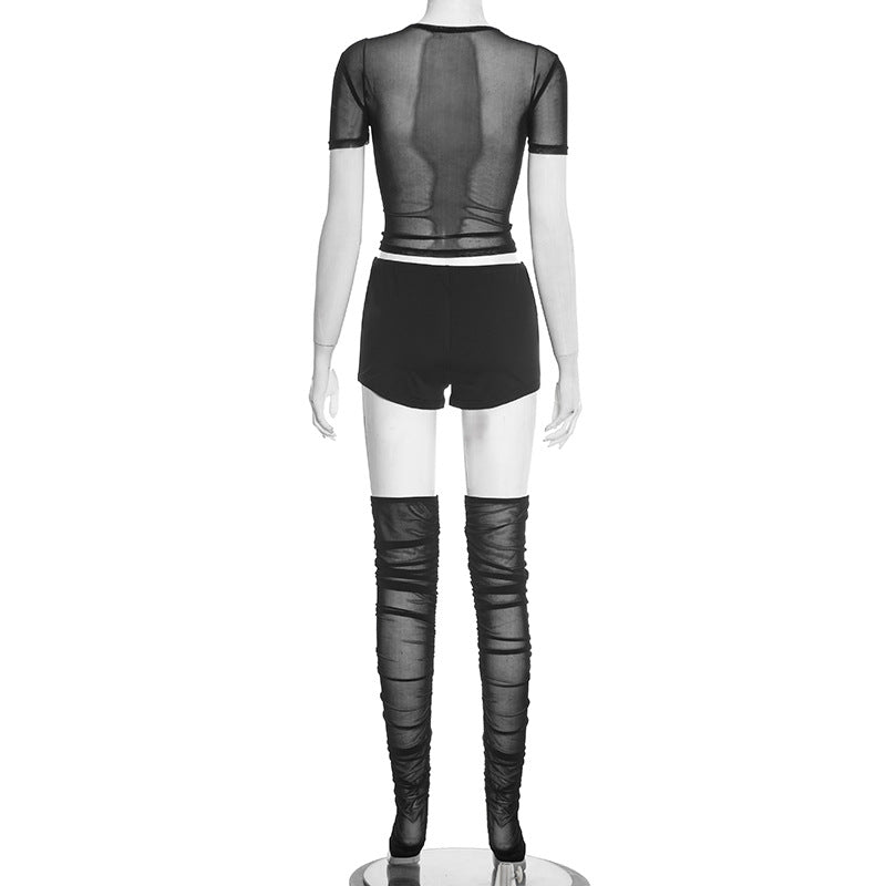 Mesh Crop Top with High-Waisted Shorts