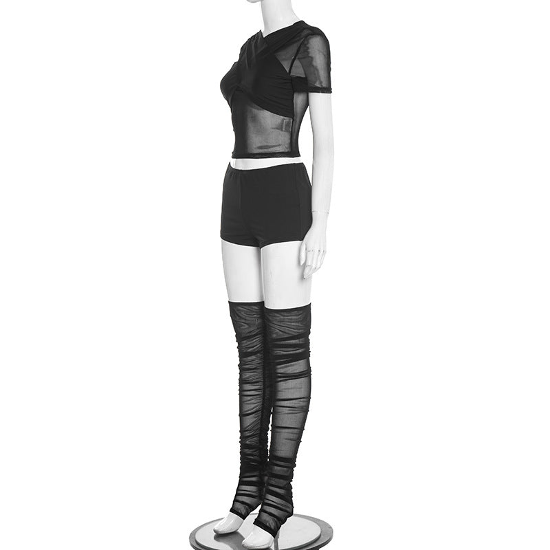 Mesh Crop Top with High-Waisted Shorts