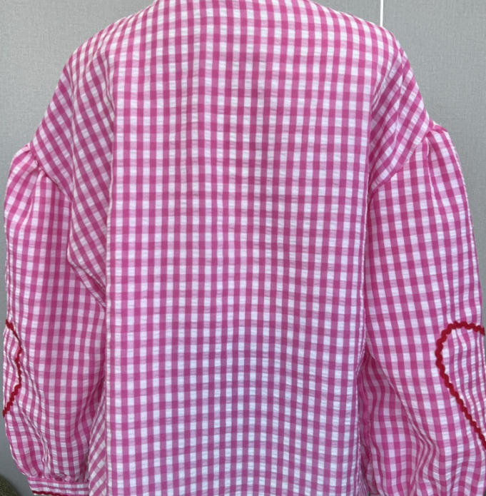Gingham Heart-Print Button-Up Shirt