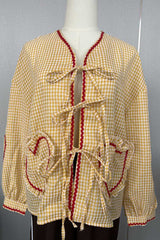 Gingham Heart-Print Button-Up Shirt