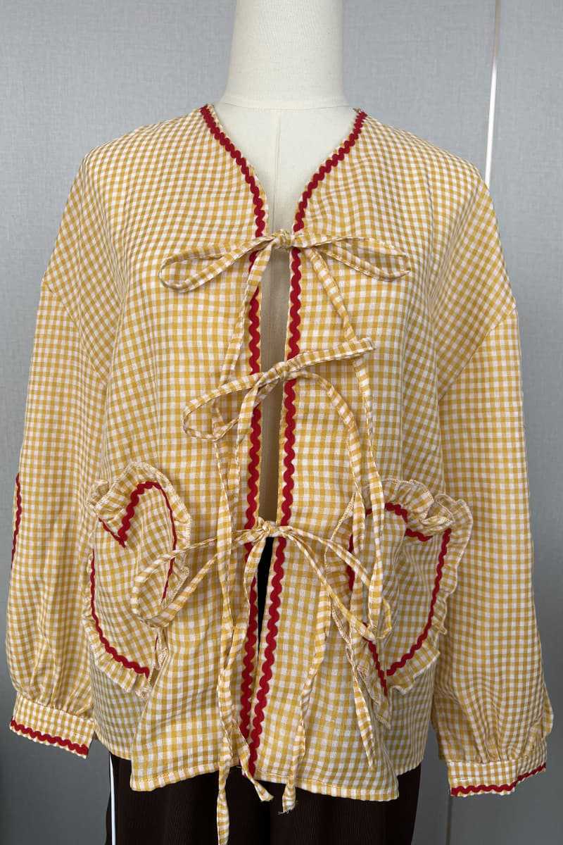 Gingham Heart-Print Button-Up Shirt